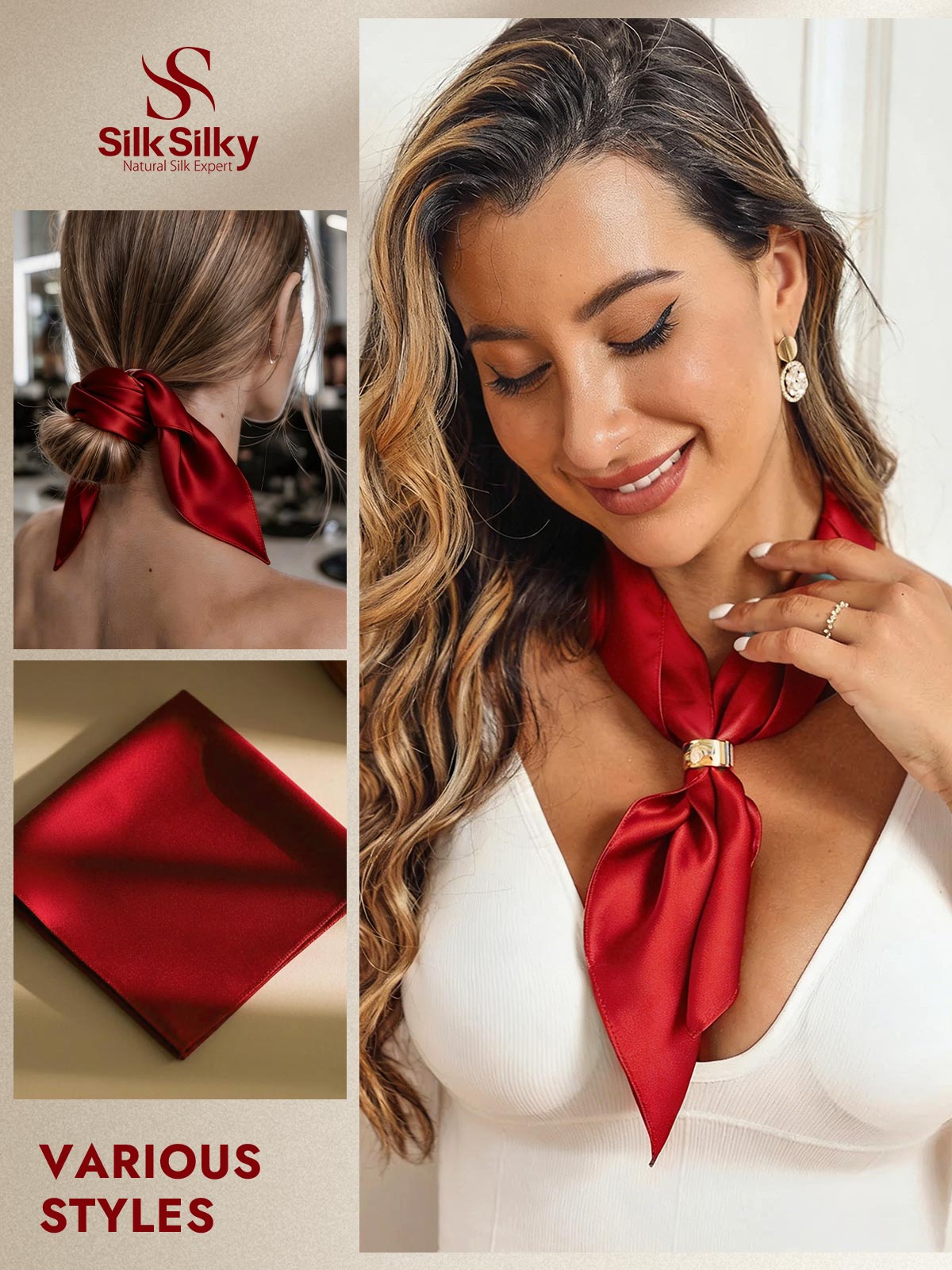 100% Mulberry Silk Square Scarf 53x53cm/21