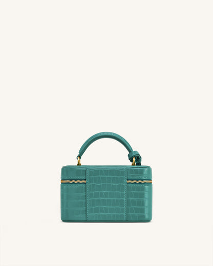 Cleo Box Shape Top Handle Bag - Green Croc